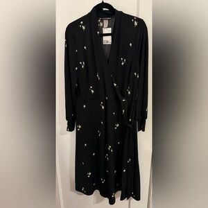 H&M Black Long Sleeve Dress with Floral Pattern NWT